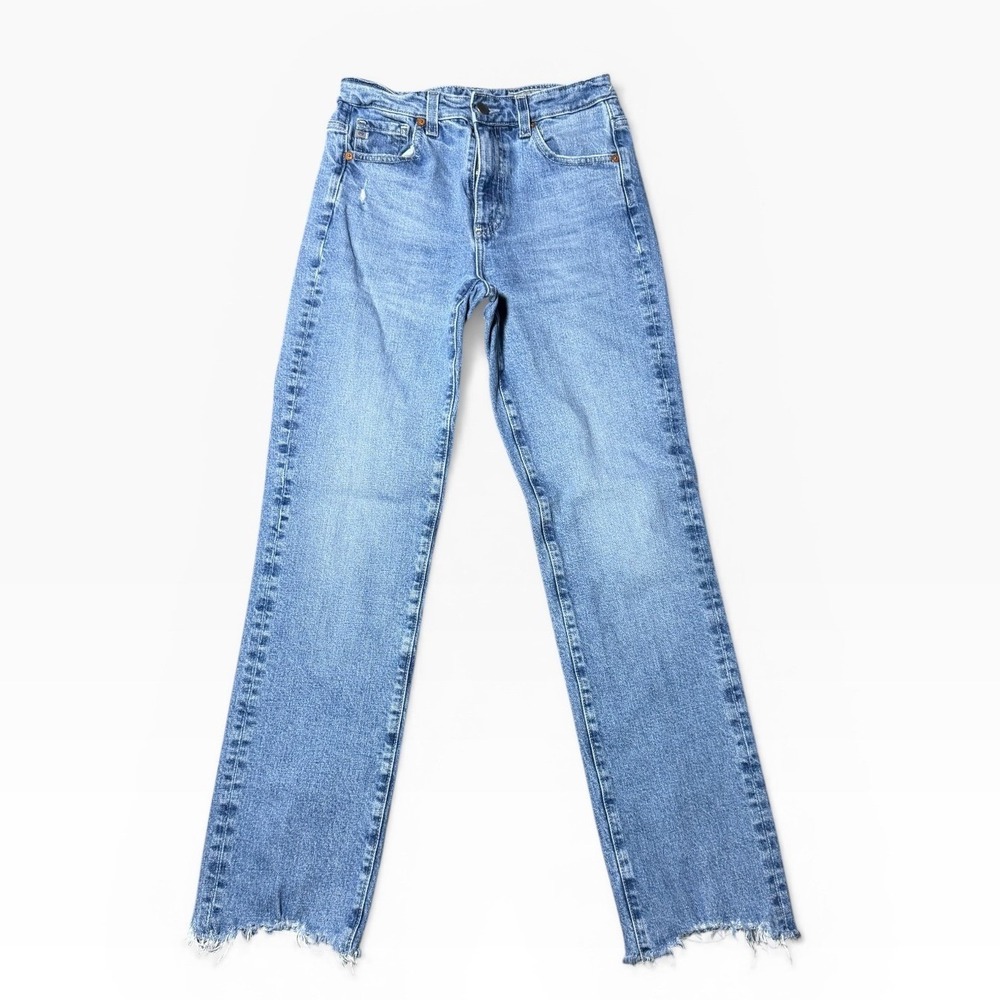 AG Adriano Goldschmied Saige High Rise Straight Raw Hem Jeans Blue 26x27 Boho